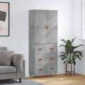 Schrankmoebel Highboard Betongrau Holzwerkstoff Metallfuen, Sideboard natur