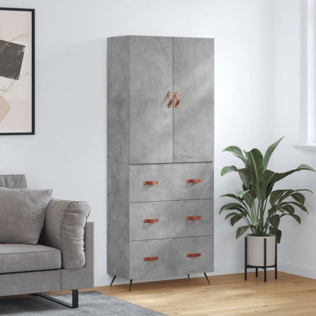 Schrankmoebel Highboard Betongrau Holzwerkstoff Metallfuen, Sideboard natur
