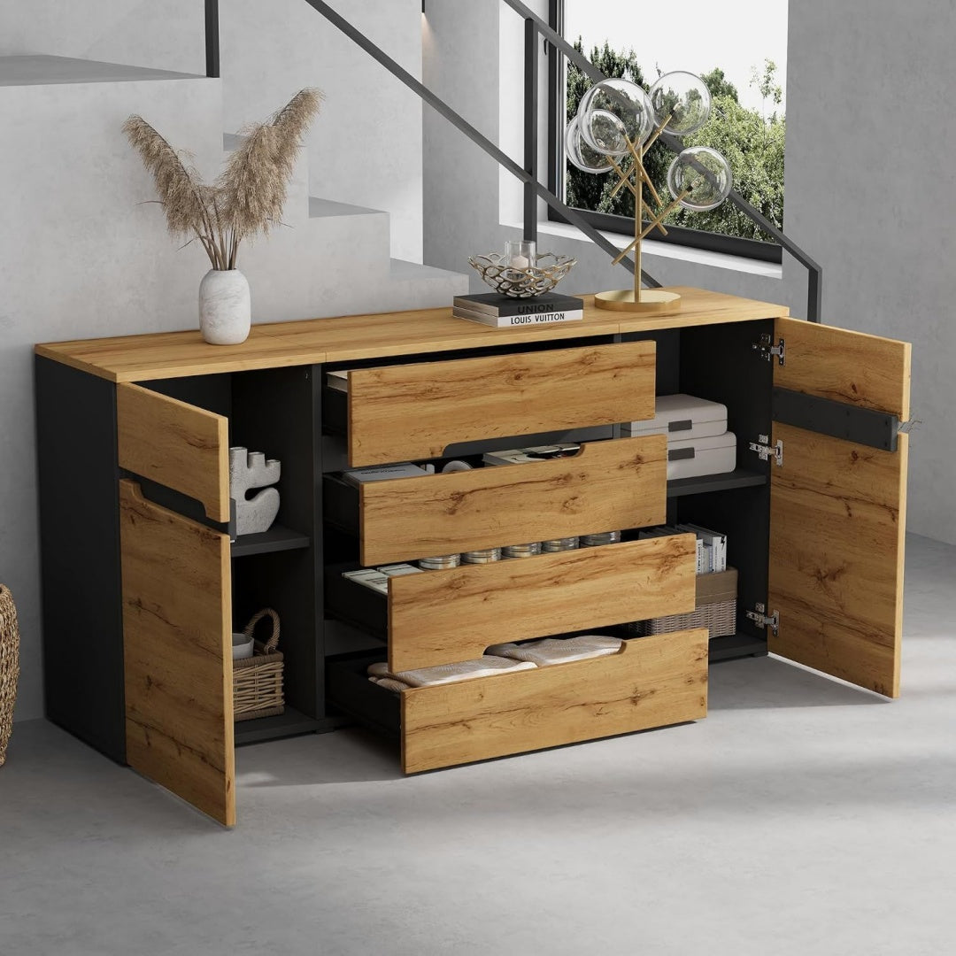 Aufbewahrungsschrank mit Schubladen 155.5x35x72cm natur